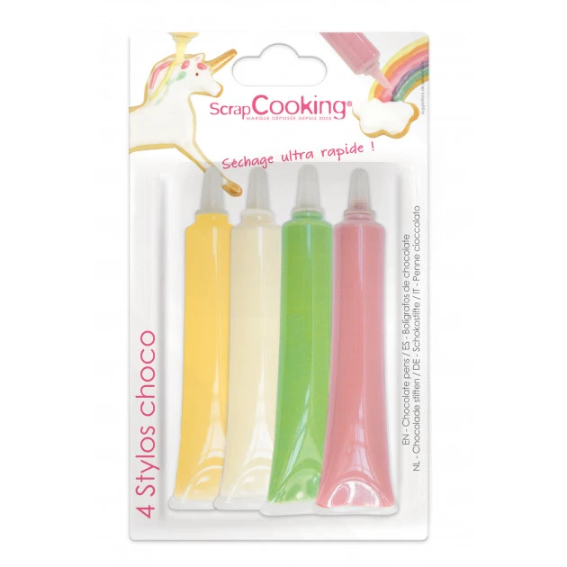 4 Stylos Chocolat Blanc Rose Vert Jaune 25g Scrapcooking 1 4 Stylos Chocolat Blanc Rose Vert Jaune 25g Scrapcooking