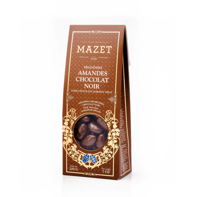 Etui Pincé Friandises Amandes Chocolat Noir 200 g Mazet 1 Etui Pincé Friandises Amandes Chocolat Noir 200 g Mazet
