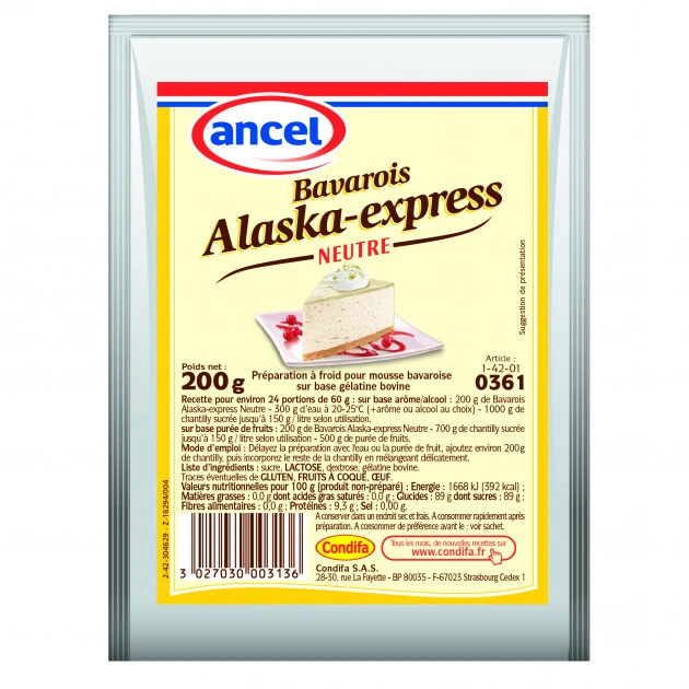 Préparation Bavarois Neutre Alaska Express 200g Ancel 1 Préparation Bavarois Neutre Alaska Express 200g Ancel